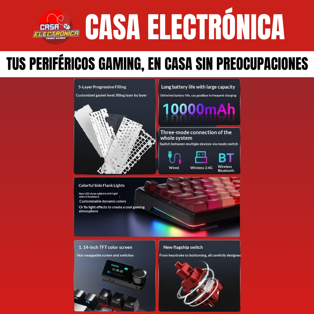 Teclado Inalámbrico Ajazz MK87 Sonido Cremoso Pantalla Ultra Duración 10.000 mAH