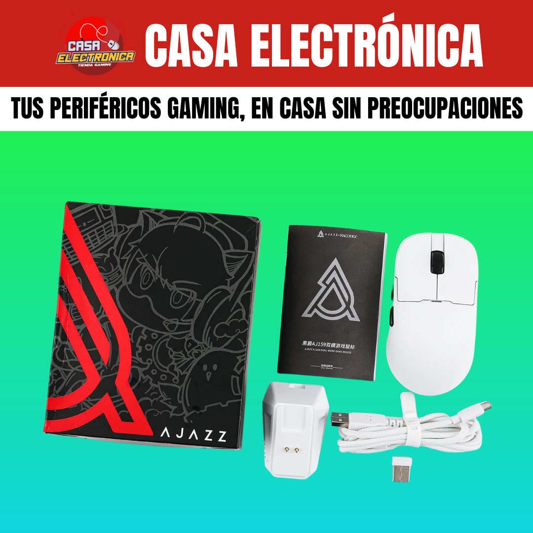 Mouse Inalámbrico Ajazz AJ159 PRO 8K HZ Polling Rate RGB Trimodo Base de Carga