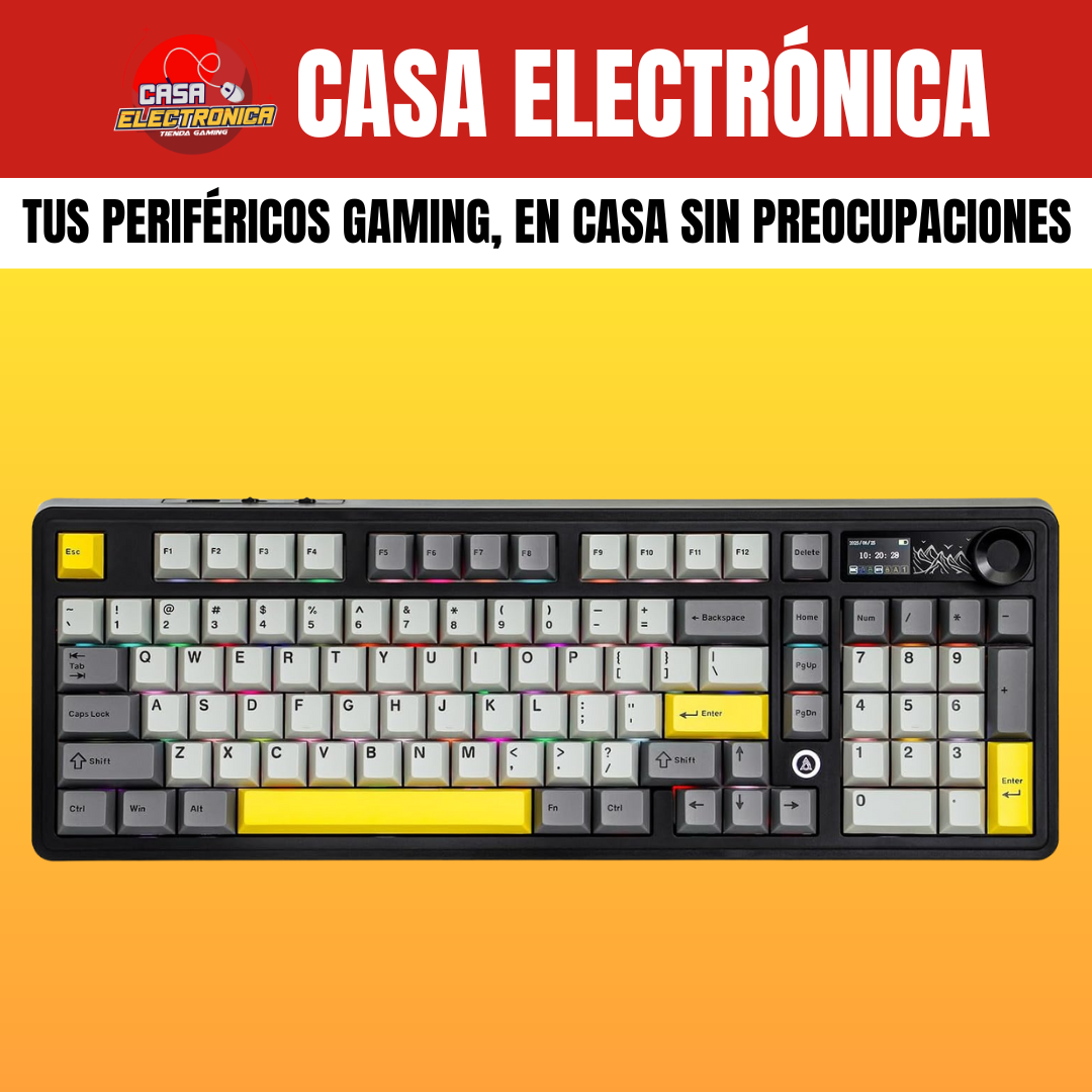 Teclado Inalámbrico Mecánico Ajazz AK980 V2 Con Pantalla 98% Trimodo RGB Con Perilla 10.000 mAH Batería