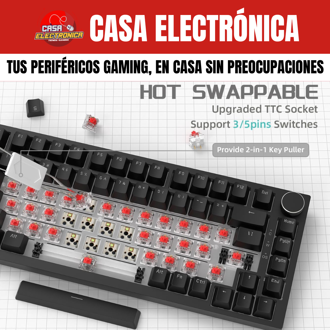 Teclado Mecánico Ajazz AK820 LED 75% Montaje Gasket con Perilla Sonido Cremoso