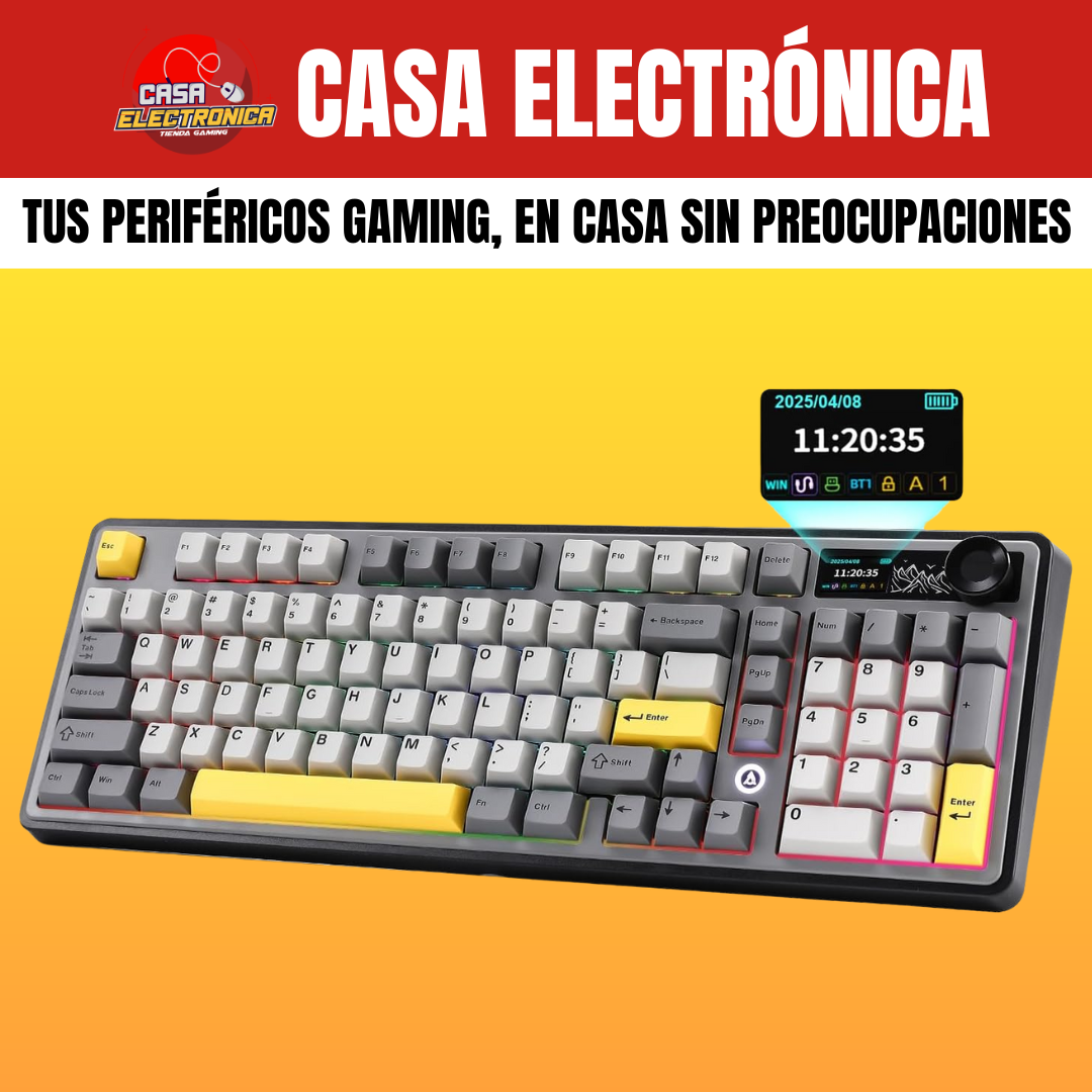 Teclado Inalámbrico Mecánico Ajazz AK980 V2 Con Pantalla 98% Trimodo RGB Con Perilla 10.000 mAH Batería