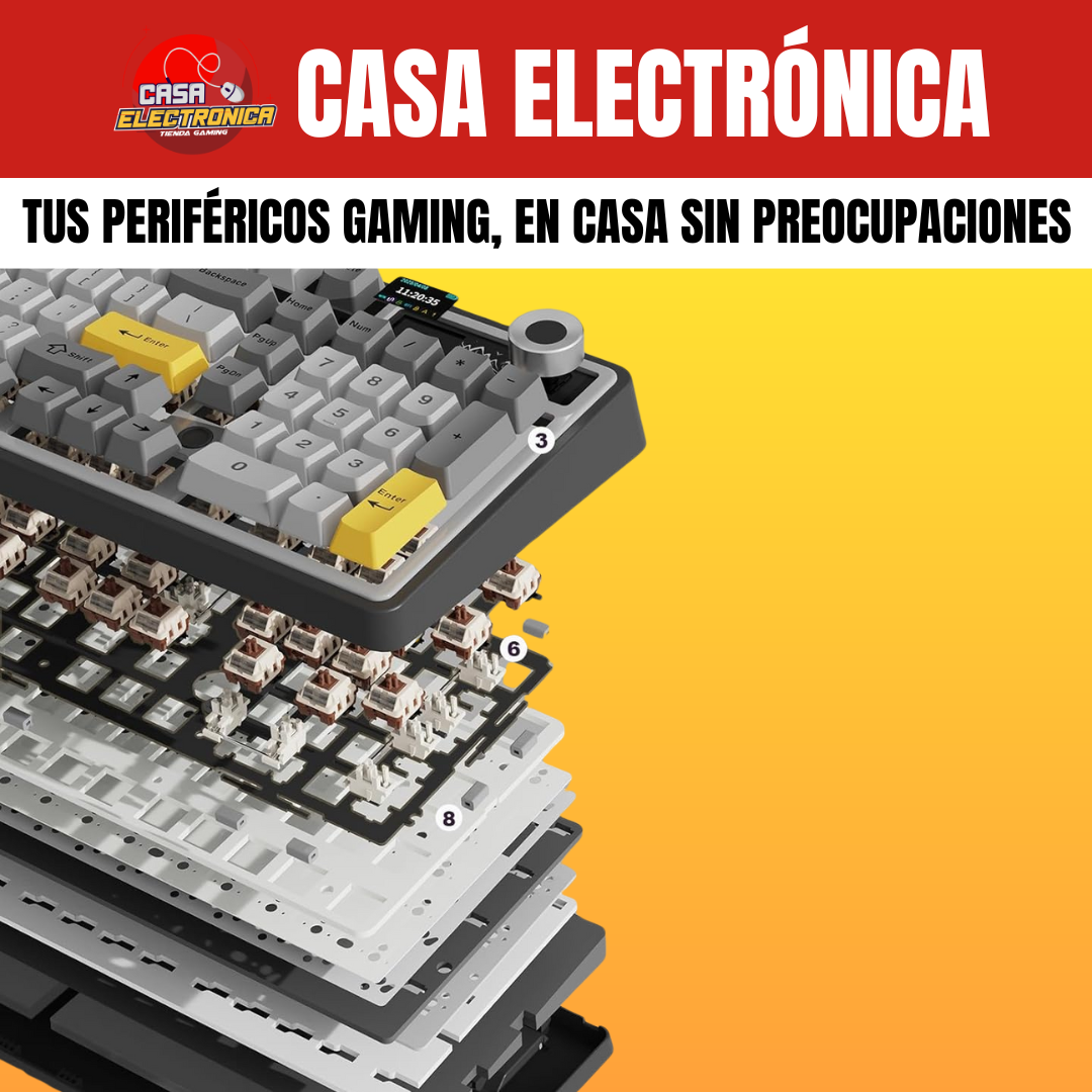 Teclado Inalámbrico Mecánico Ajazz AK980 V2 Con Pantalla 98% Trimodo RGB Con Perilla 10.000 mAH Batería
