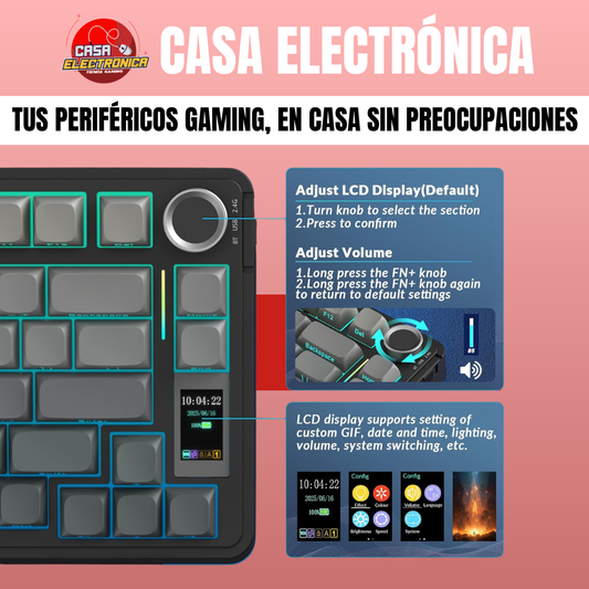 Teclado Inalámbrico Mecánico Aula S75 PRO RGB 75% Sonido Cremoso con Pantalla