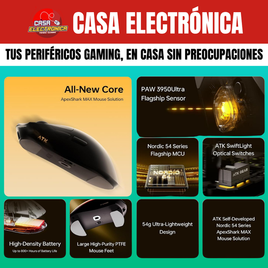 Mouse Inalámbrico ATK X1 V2 Ultra Max 2.0 Competitivo PAW3950Ultra UltraLigero 8K