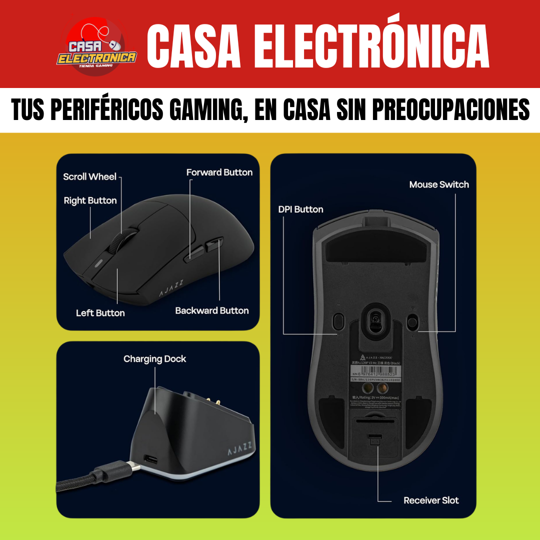 Mouse Inalámbrico Ajazz AJ139P V3 MC Trimodo Base de Carga RGB Competitivo