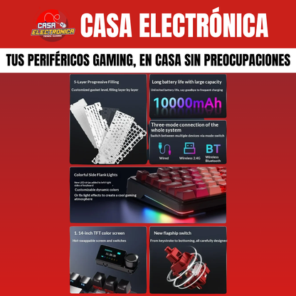 Teclado Inalámbrico Ajazz MK87 Sonido Cremoso Pantalla Ultra Duración 10.000 mAH