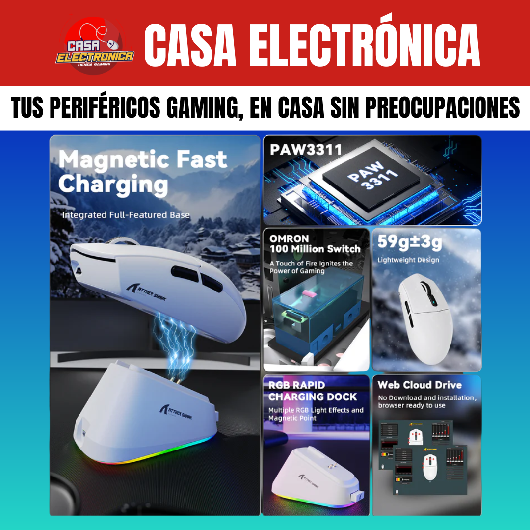 Mouse Inalámbrico Attack Shark G3 PRO Trimodo con Base de Carga