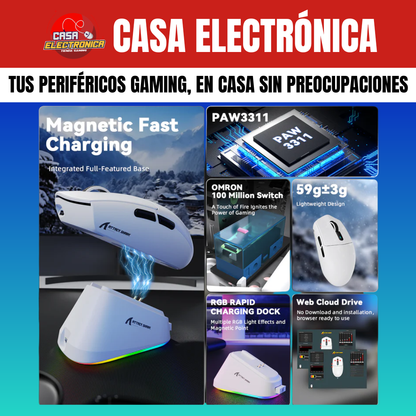 Mouse Inalámbrico Attack Shark G3 PRO Trimodo con Base de Carga