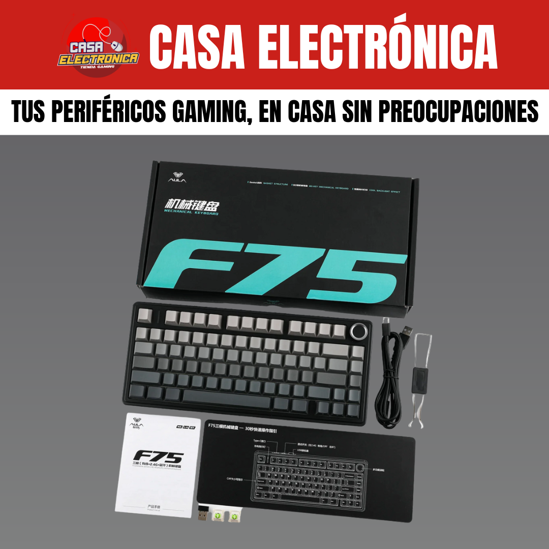 Teclado Inalámbrico Aula F75 PRO Mecánico 75% Sonido Cremoso Gasket RGB