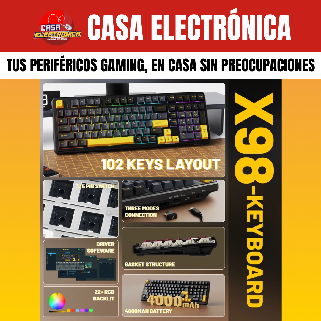 Teclado Cremoso Inalámbrico Attack Shark X98 Trimodo Gasket RGB 100%