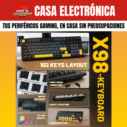 Teclado Cremoso Inalámbrico Attack Shark X98 Trimodo Gasket RGB 100%
