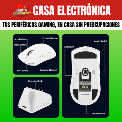 Mouse Inalámbrico Ajazz AJ139P V3 MAX Trimodo Base de Carga RGB Competitivo
