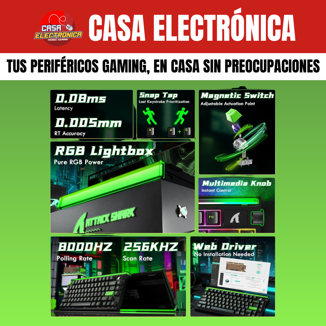Teclado Magnético Attack Shark R85 He 75% 8K Polling Rate Competitivo RGB Precisión 0,05 mm