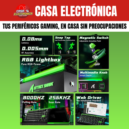 Teclado Magnético Attack Shark R85 He 75% 8K Polling Rate Competitivo RGB Precisión 0,05 mm