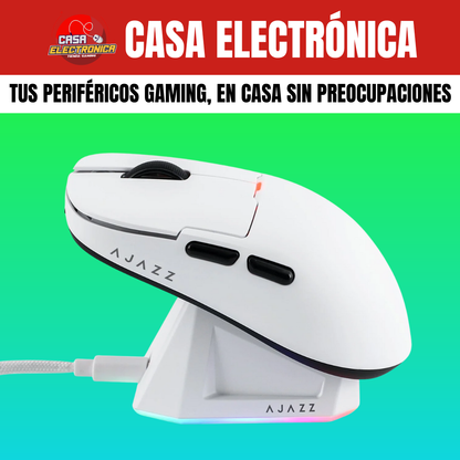 Mouse Inalámbrico Ajazz AJ159 PRO 8K HZ Polling Rate RGB Trimodo Base de Carga