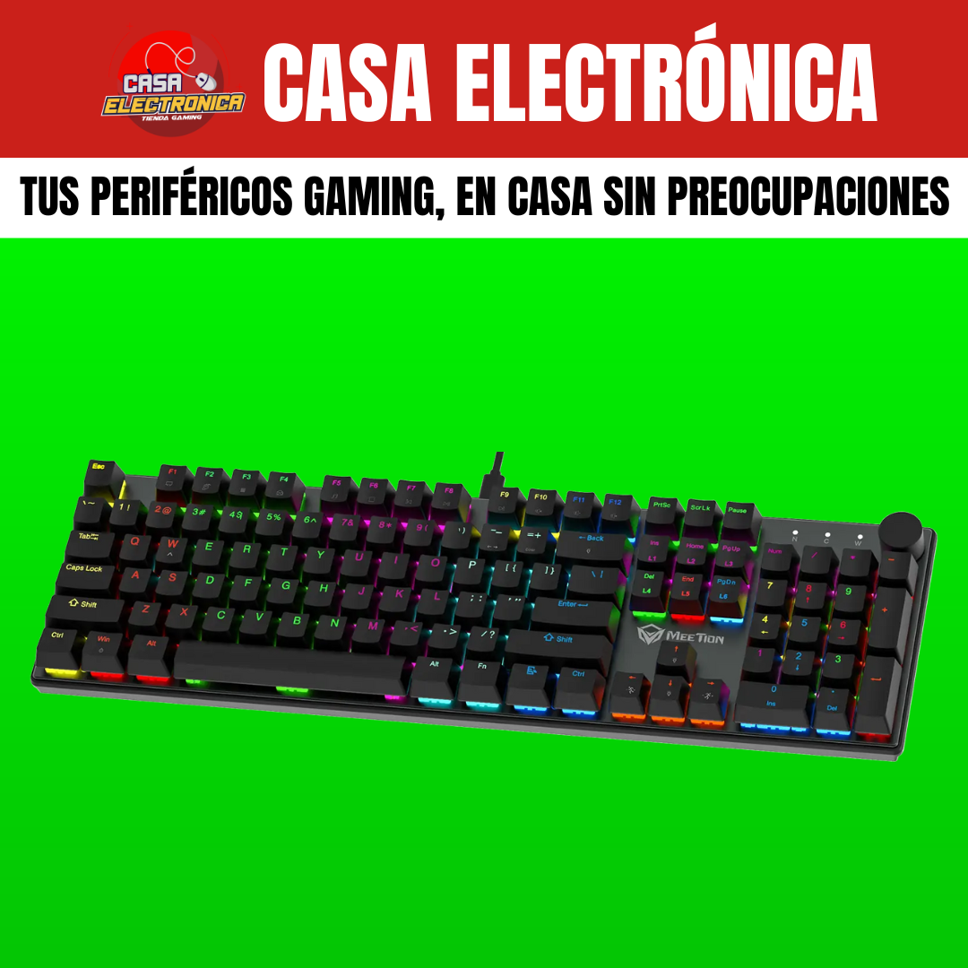 Teclado Mecánico Meetion MK009 RD 100% Con Perilla de Volumen