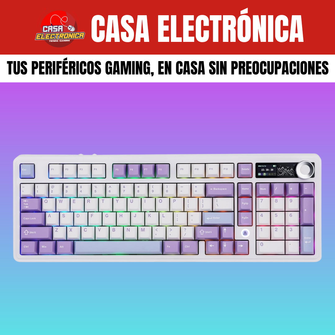 Teclado Mecánico Ajazz AK980 Con Pantalla 98% Trimodo RGB Con Perilla Batería Ultra Duradera
