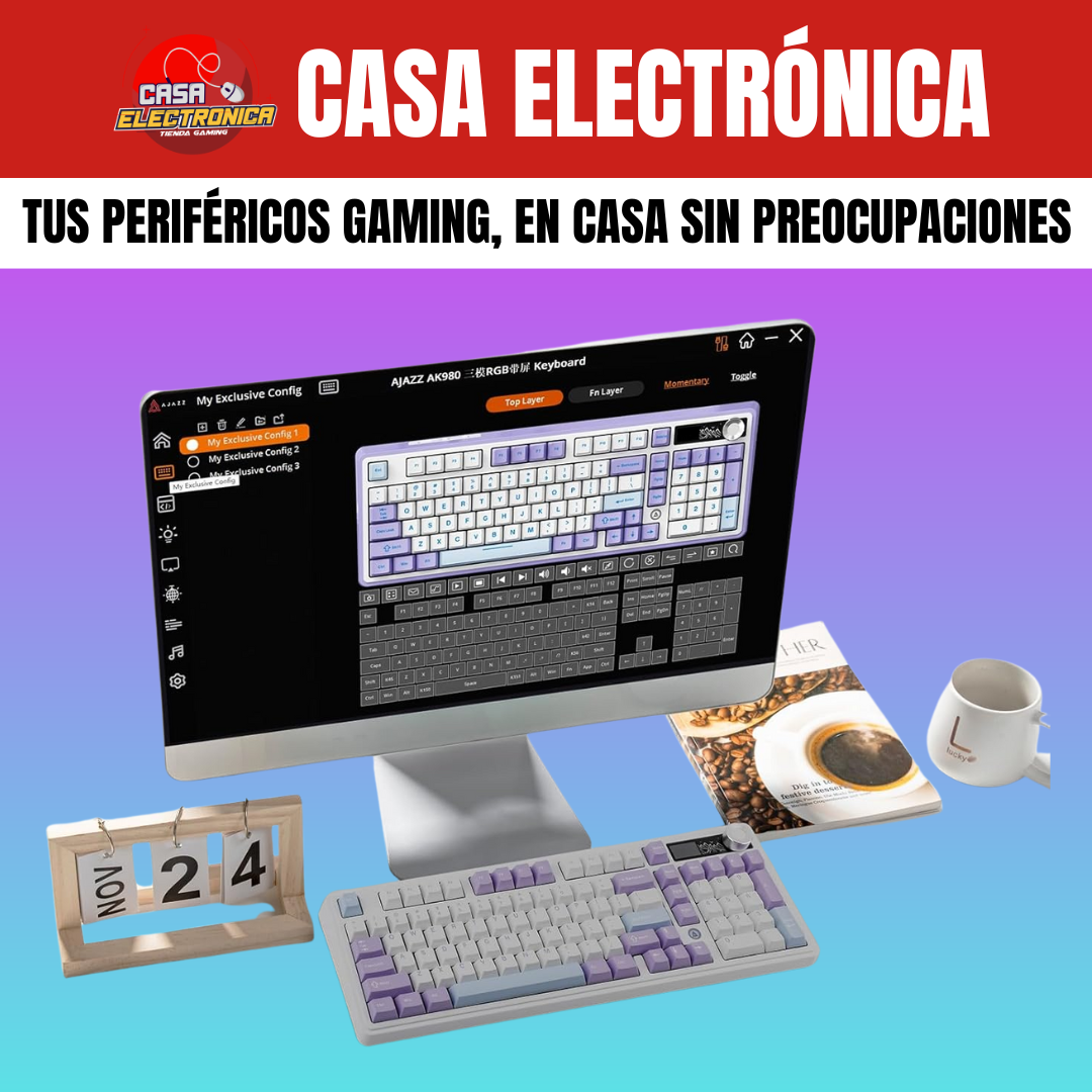 Teclado Mecánico Ajazz AK980 Con Pantalla 98% Trimodo RGB Con Perilla Batería Ultra Duradera