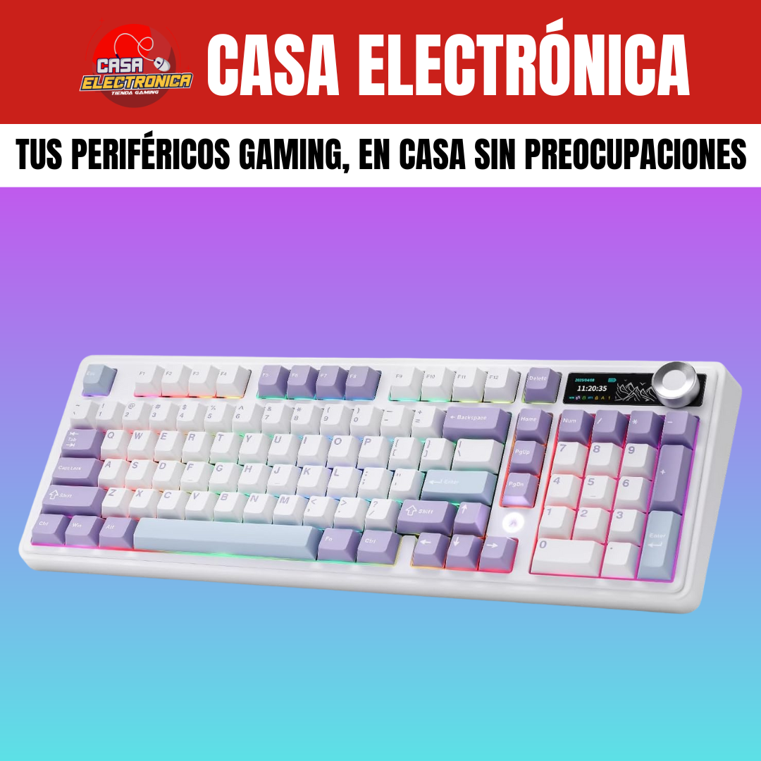 Teclado Mecánico Ajazz AK980 Con Pantalla 98% Trimodo RGB Con Perilla Batería Ultra Duradera