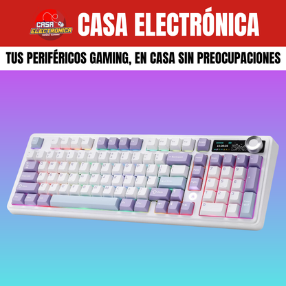 Teclado Mecánico Ajazz AK980 Con Pantalla 98% Trimodo RGB Con Perilla Batería Ultra Duradera