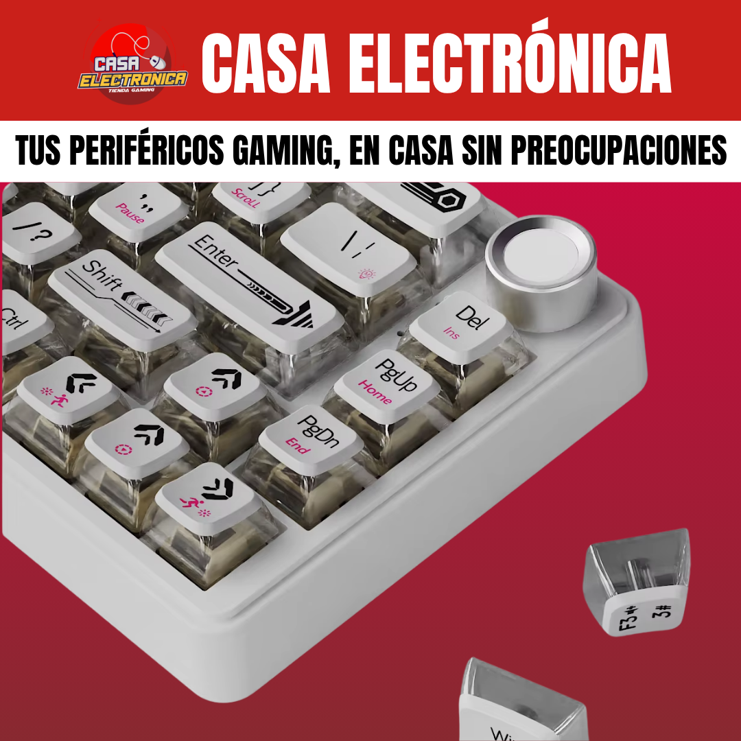 Teclado Mecánico Ajazz AK690 Transparente Gasket Sonido Cremoso con Perilla 65%