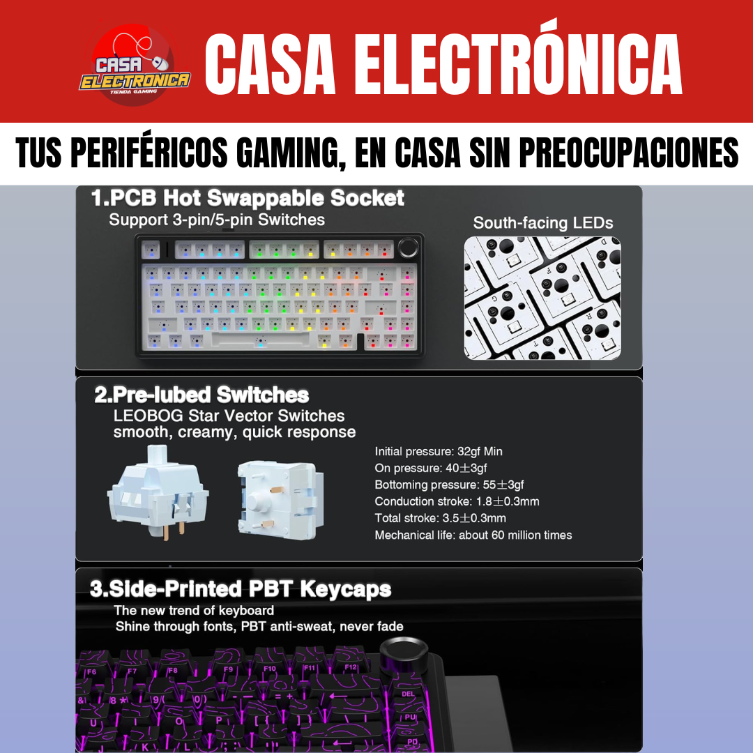 Teclado Inalámbrico Aula F75 PRO Mecánico 75% Sonido Cremoso Gasket RGB