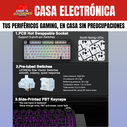 Teclado Inalámbrico Aula F75 PRO Mecánico 75% Sonido Cremoso Gasket RGB