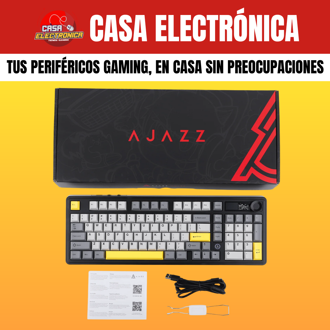 Teclado Mecánico Ajazz AK980 Con Pantalla 98% Trimodo RGB Con Perilla Batería Ultra Duradera