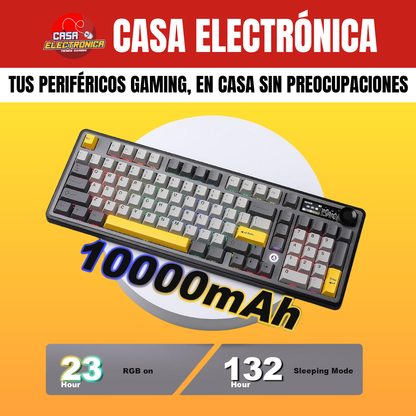 Teclado Mecánico Ajazz AK980 Con Pantalla 98% Trimodo RGB Con Perilla Batería Ultra Duradera