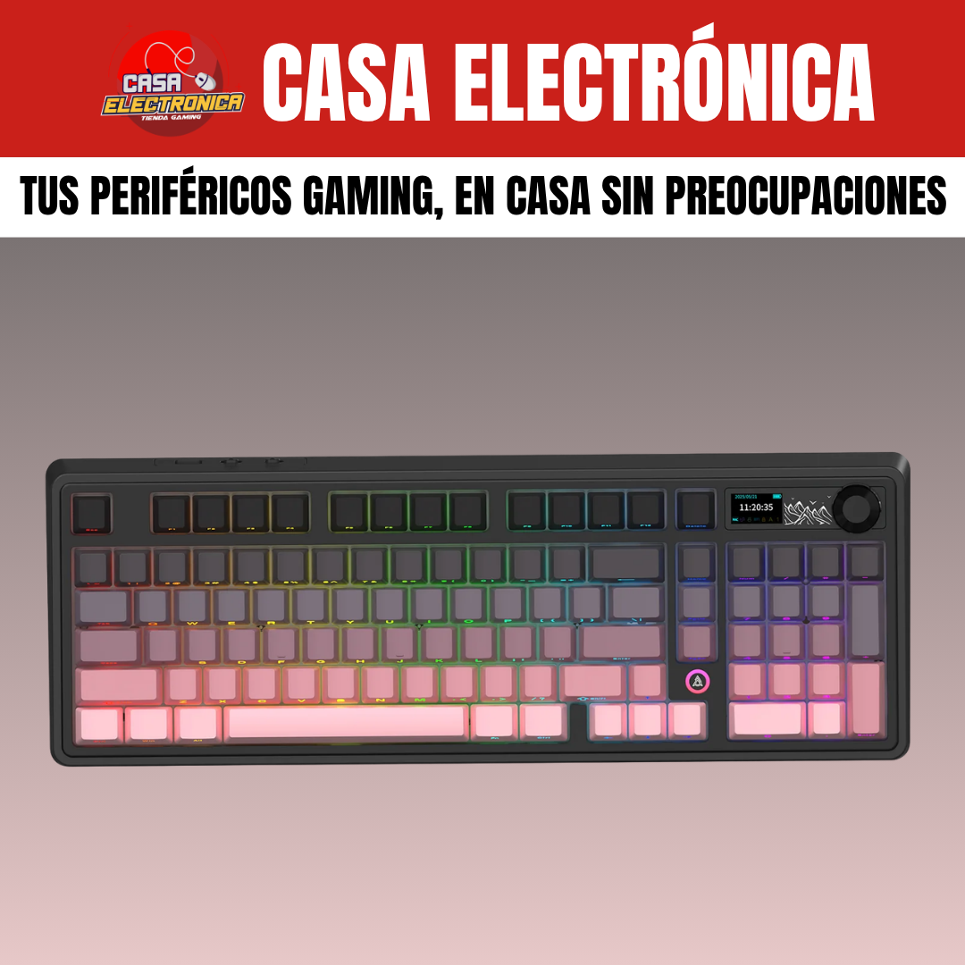 Teclado Inalámbrico Mecánico Ajazz AK980 V2 Con Pantalla 98% Trimodo RGB Con Perilla 10.000 mAH Batería