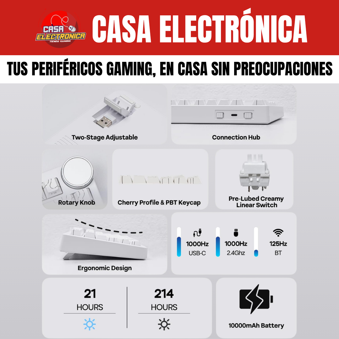 Teclado Inalámbrico Ajazz AK820 V2 Mecánico 10.000 mAH RGB Ultra Duradero