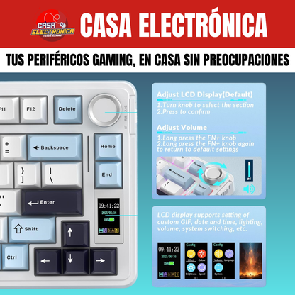 Teclado Inalámbrico Mecánico Aula S75 PRO RGB 75% Sonido Cremoso con Pantalla