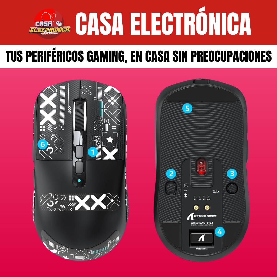 Mouse Inalámbrico Attack Shark X6 Competitivo con Base de Carga 26K RGB