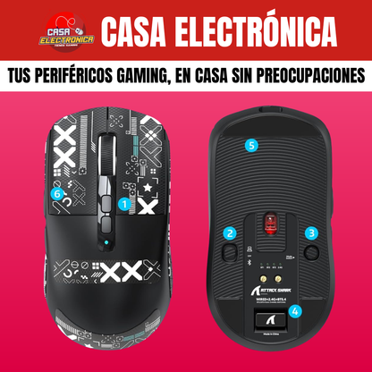 Mouse Inalámbrico Attack Shark X6 Competitivo con Base de Carga 26K RGB