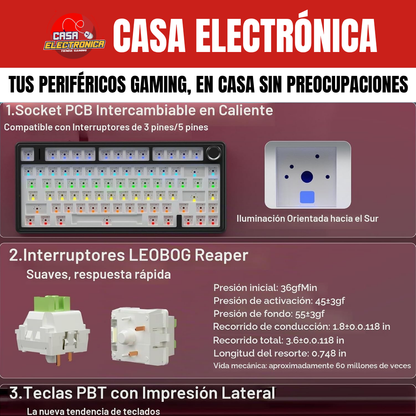 Teclado Inalámbrico Aula F75 PRO Mecánico 75% Sonido Cremoso Gasket RGB