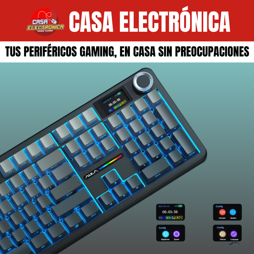 Teclado Inalámbrico Aula F108 PRO 100% Sonido Cremoso con Pantalla