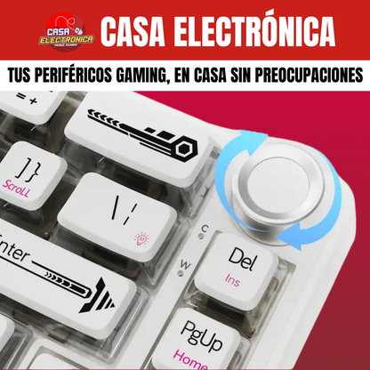Teclado Mecánico Ajazz AK690 Transparente Gasket Sonido Cremoso con Perilla 65%