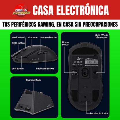 Mouse Inalámbrico Ajazz AJ139 V2 MC Trimodo Base de Carga