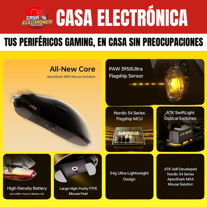 Mouse Inalámbrico ATK X1 V2 Ultra Max 2.0 Competitivo PAW3950Ultra UltraLigero 8K