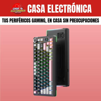 Teclado Inalámbrico Mecánico Aula S75 PRO RGB 75% Sonido Cremoso con Pantalla