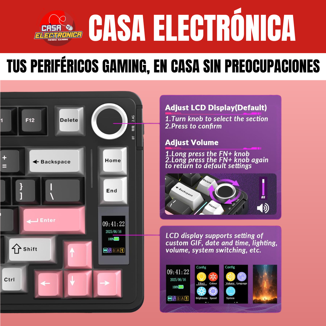 Teclado Inalámbrico Mecánico Aula S75 PRO RGB 75% Sonido Cremoso con Pantalla