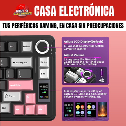 Teclado Inalámbrico Mecánico Aula S75 PRO RGB 75% Sonido Cremoso con Pantalla