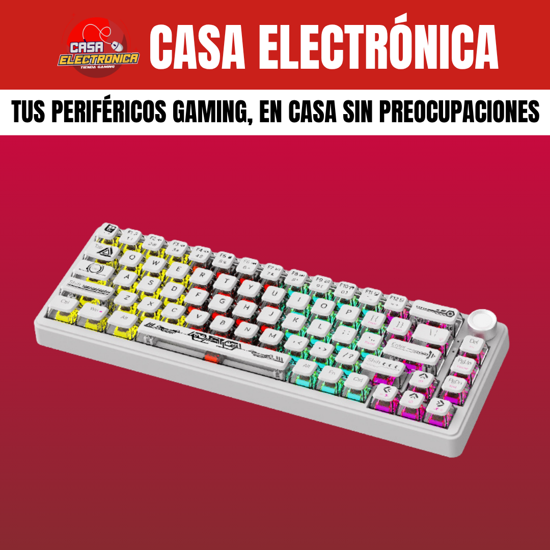 Teclado Mecánico Ajazz AK690 Transparente Gasket Sonido Cremoso con Perilla 65%