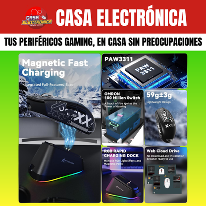 Mouse Inalámbrico Attack Shark G3 PRO Trimodo con Base de Carga