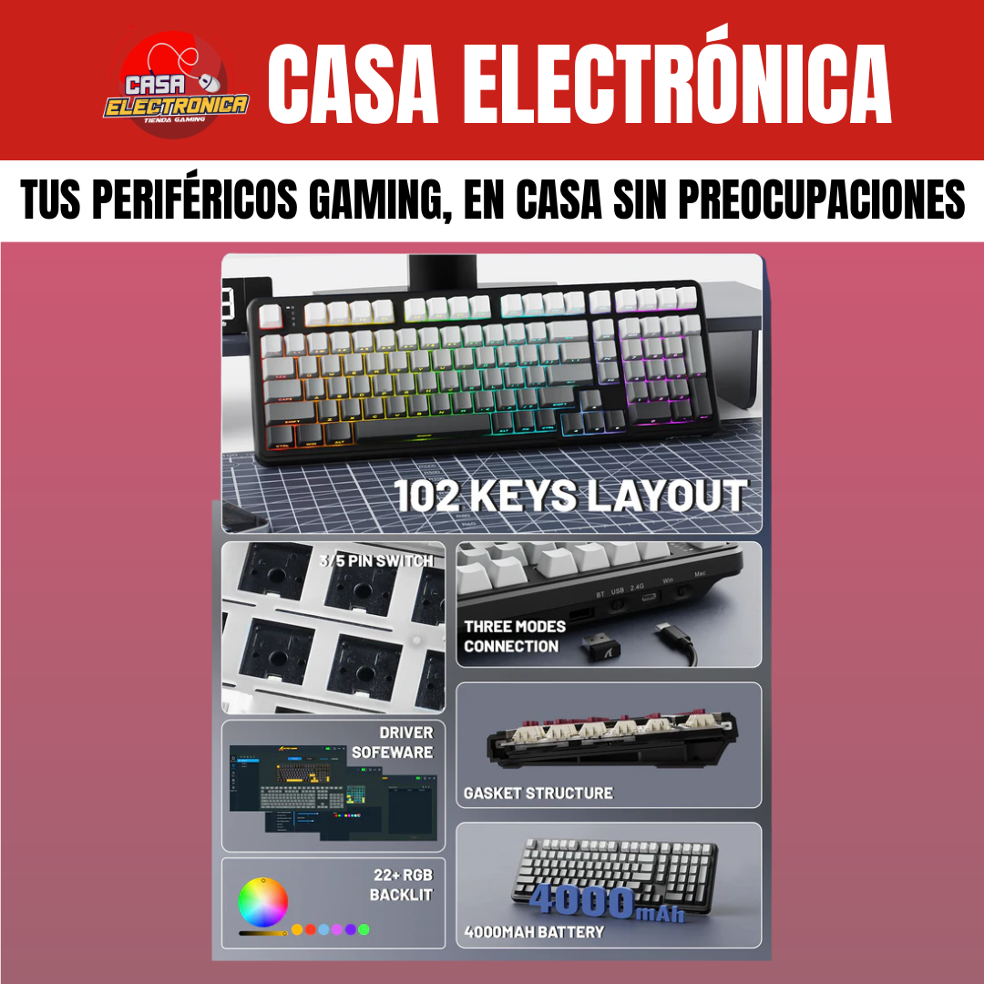 Teclado Cremoso Inalámbrico Attack Shark X98 Trimodo Gasket RGB 100%