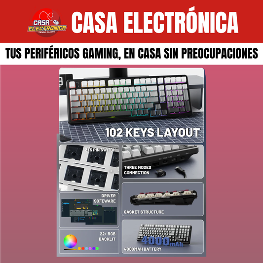 Teclado Cremoso Inalámbrico Attack Shark X98 Trimodo Gasket RGB 100%