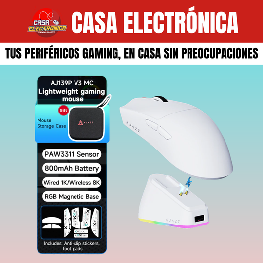 Mouse Inalámbrico Ajazz AJ139P V3 MC Trimodo Base de Carga RGB Competitivo