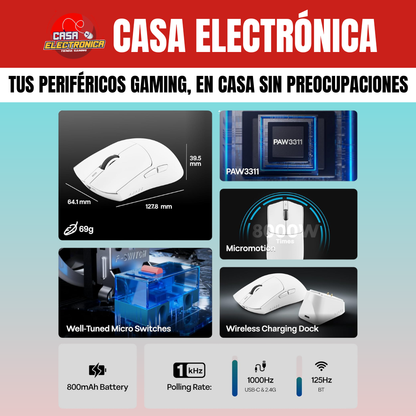 Mouse Inalámbrico Ajazz AJ139P V3 MC Trimodo Base de Carga RGB Competitivo