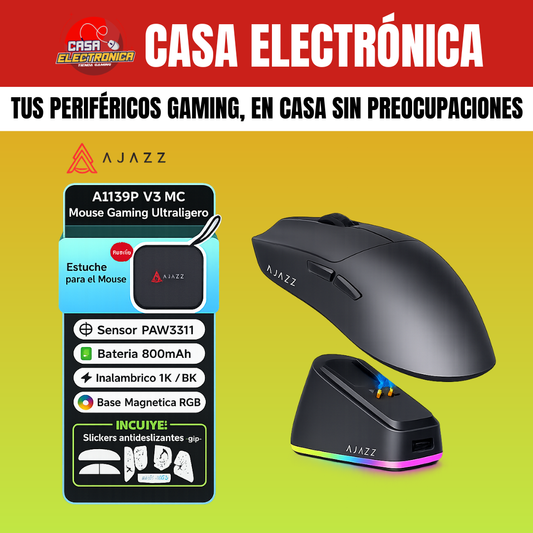Mouse Inalámbrico Ajazz AJ139P V3 MC Trimodo Base de Carga RGB Competitivo