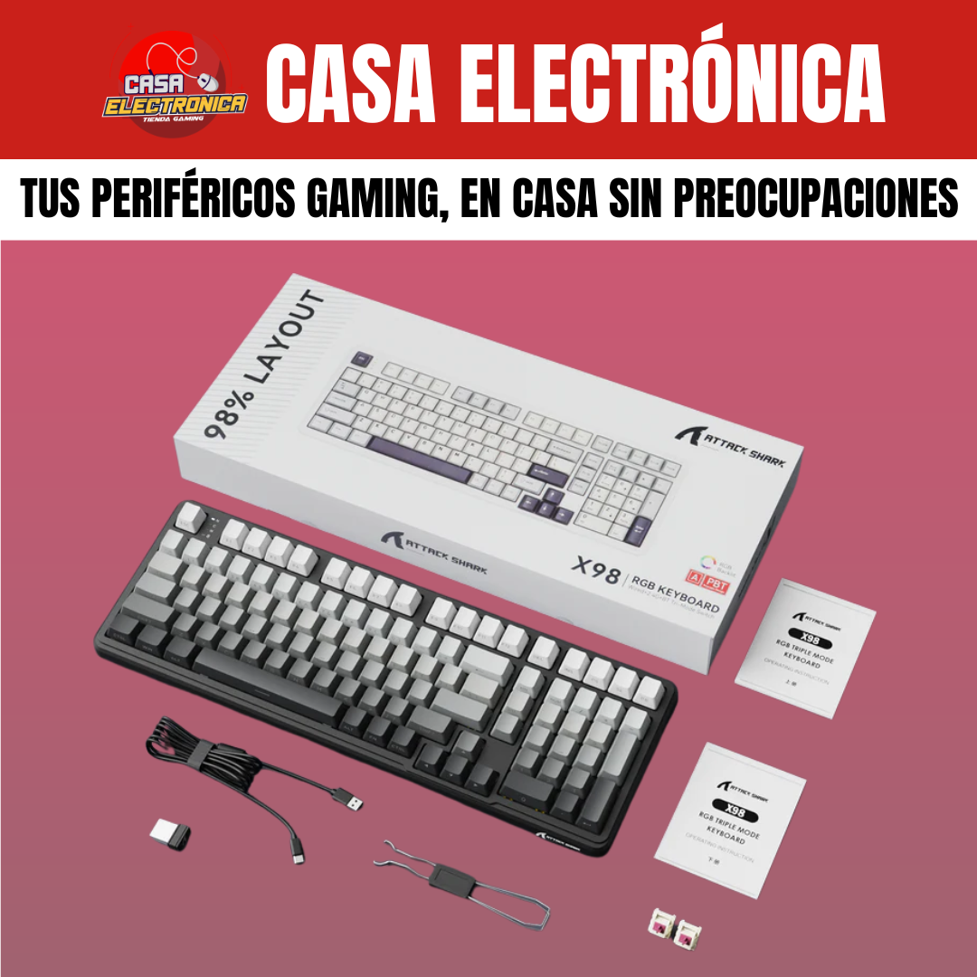 Teclado Cremoso Inalámbrico Attack Shark X98 Trimodo Gasket RGB 100%